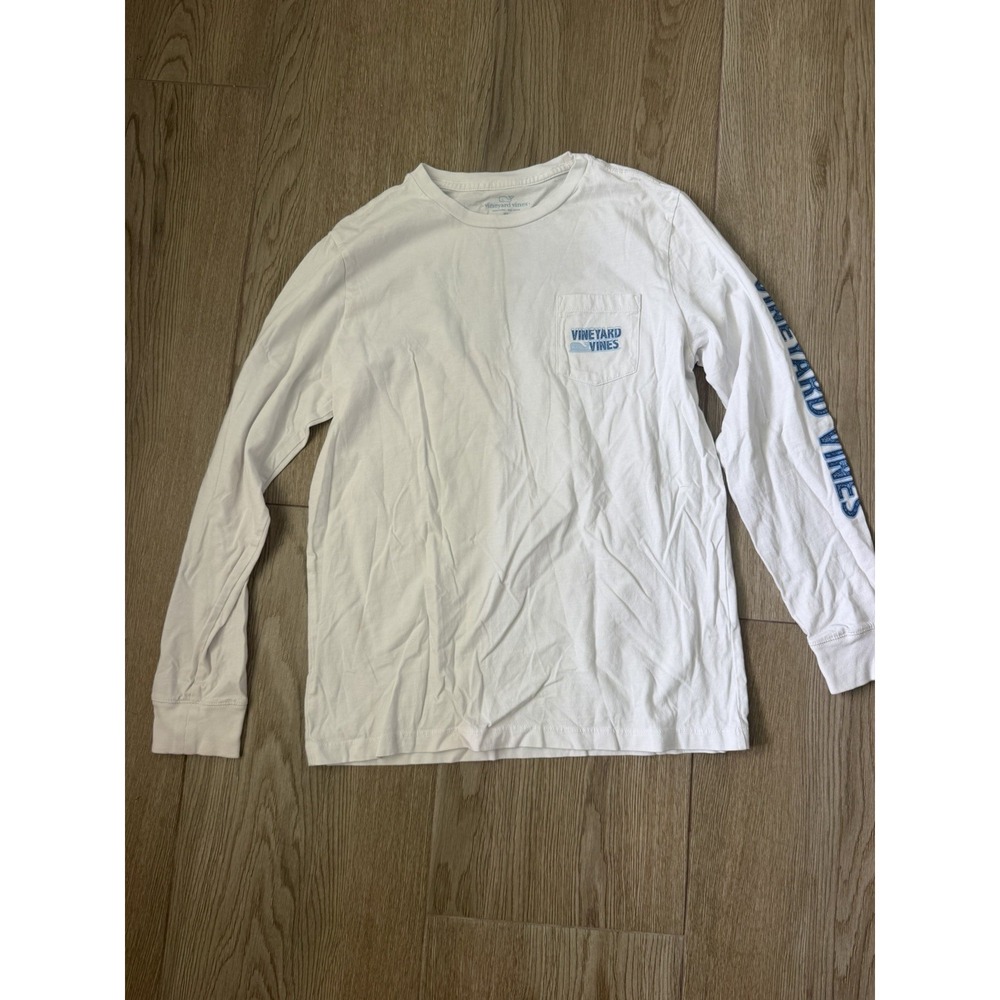 EUC Boys Vineyard Vines White Long-Sleeve White Snow Whale Pocket T-Shirt, M
